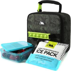 image:imageArctic Zone Chrome Lunch Box Combo for Kids with Gel Ice Pack and Sandwich Container Insulated Bag for Travel Lunch MidnightDino Skeleton